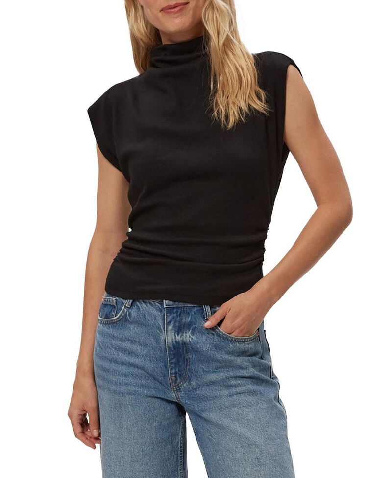 マイケルスターズ レディース トップス プルオーバー モックネック Michael Stars Amara Mock Neck Power Shoulder Top Black 黒いこと