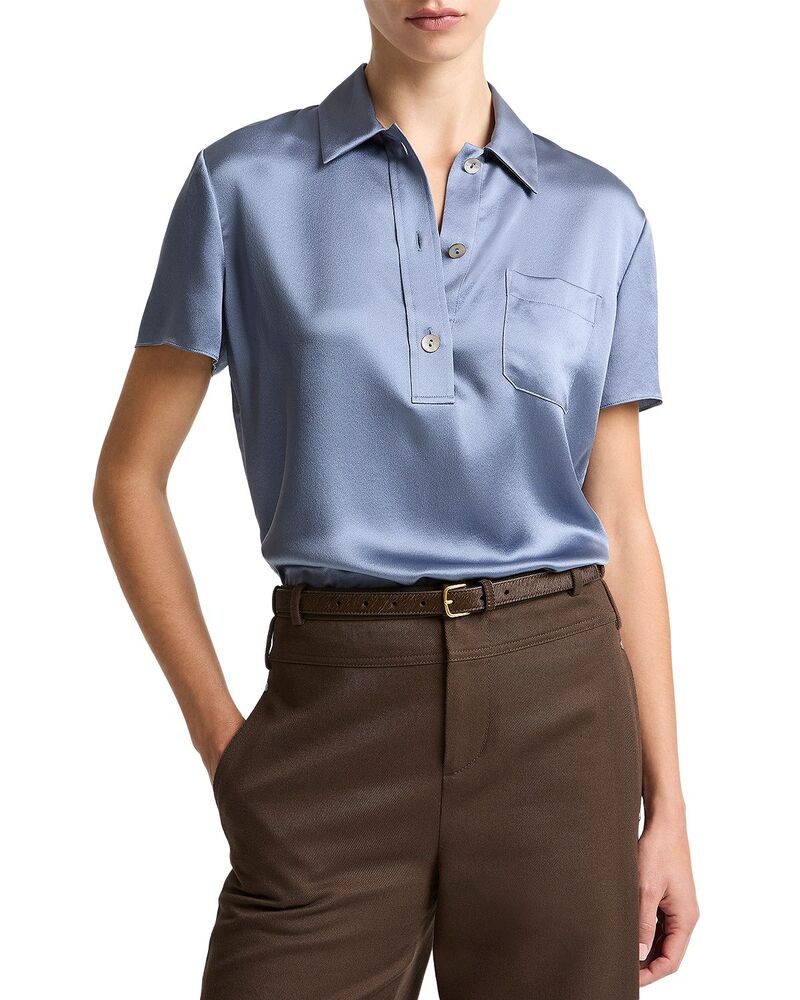 ヴィンス レディース トップス スポーツシャツ 地絹 Vince Silk Short Sleeve Polo Shirt Azul