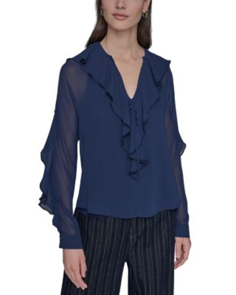カール ラガーフェルド レディース トップス シャツ フリル ブラウス KARLAGERFELD PARIS Loose Ruffle Blouse One-Size