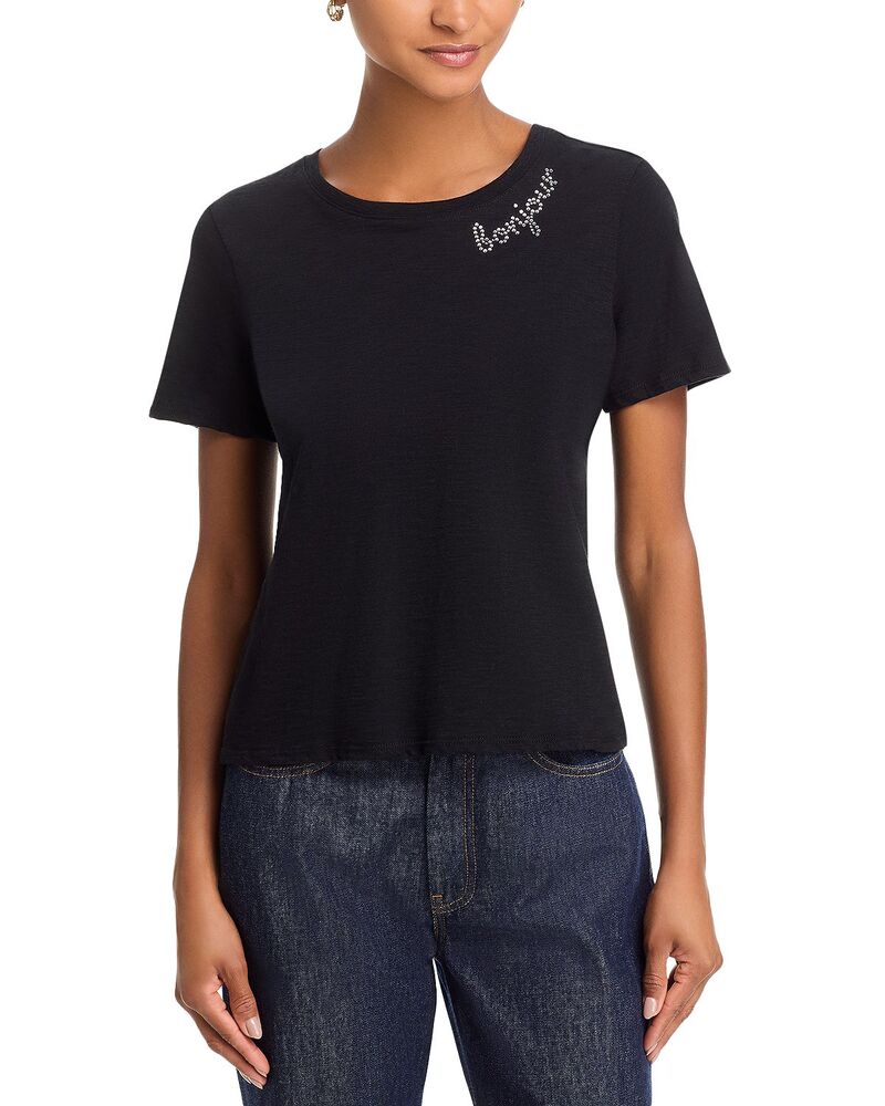 サンク セプト レディース トップス プルオーバー Cinq Sept Rhinestone Bonjour Shrunken Tee Black/Clear 黒いこと