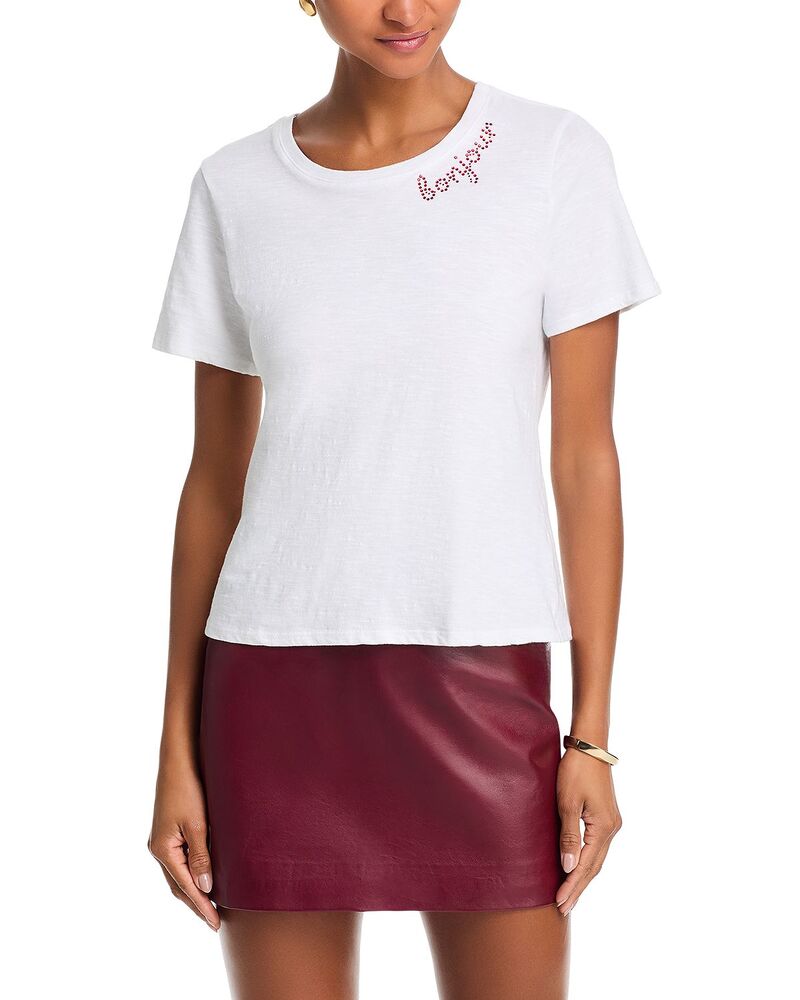サンク セプト レディース トップス Tシャツ Cinq Sept Rhinestone Bonjour Shrunken Tee White/Goji Berry ホワイト｜ReVida 店
