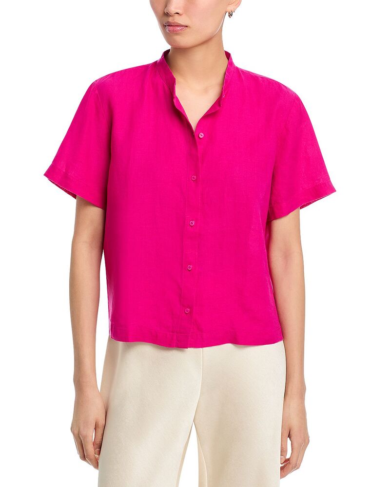 エイリーンフィッシャー レディース トップス シャツ Eileen Fisher Mandarin Collar Short Sleeve Shirt Fuschia フューシャ