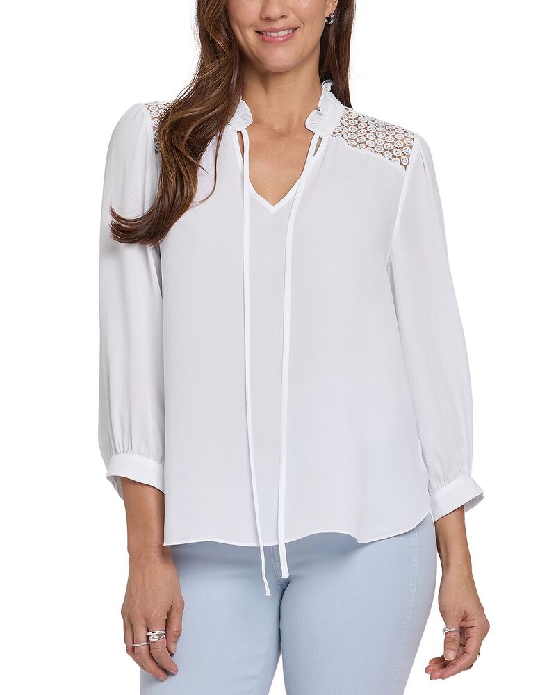 エヌワイディージェイ レディース トップス シャツ ブラウス レース NYDJ Lorelei Lace Yoke Blouse Optic White ホワイト｜ReVida 店