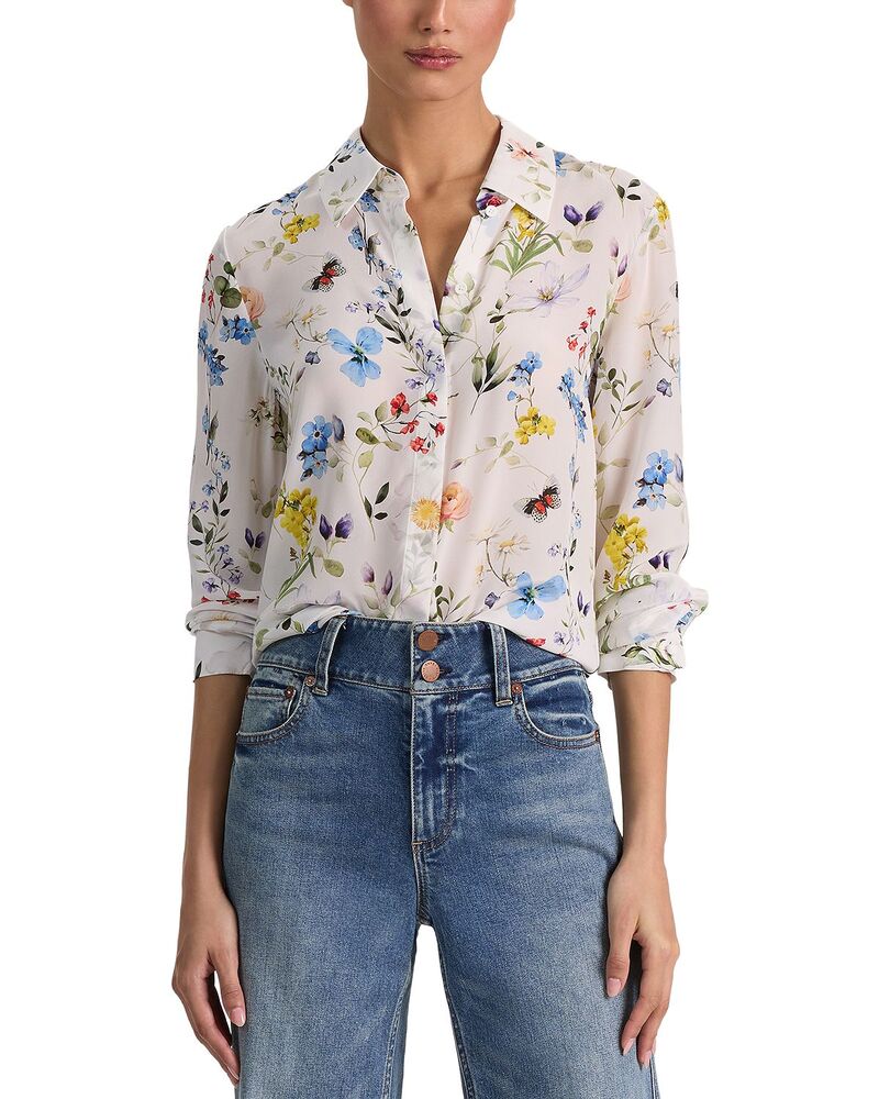 アリスアンドオリビア レディース トップス シャツ シルク Alice and Olivialice and Oliva Willa Silk Shirtwisted Vines Off White オフホワイト｜ReVida 店