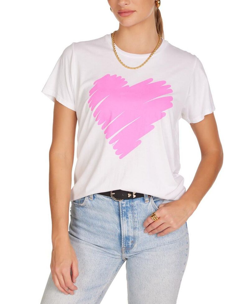 ローレンモシ レディース トップス Tシャツ LAUREN MOSHI Wolf X Pink Scribble Heartee White ホワイト