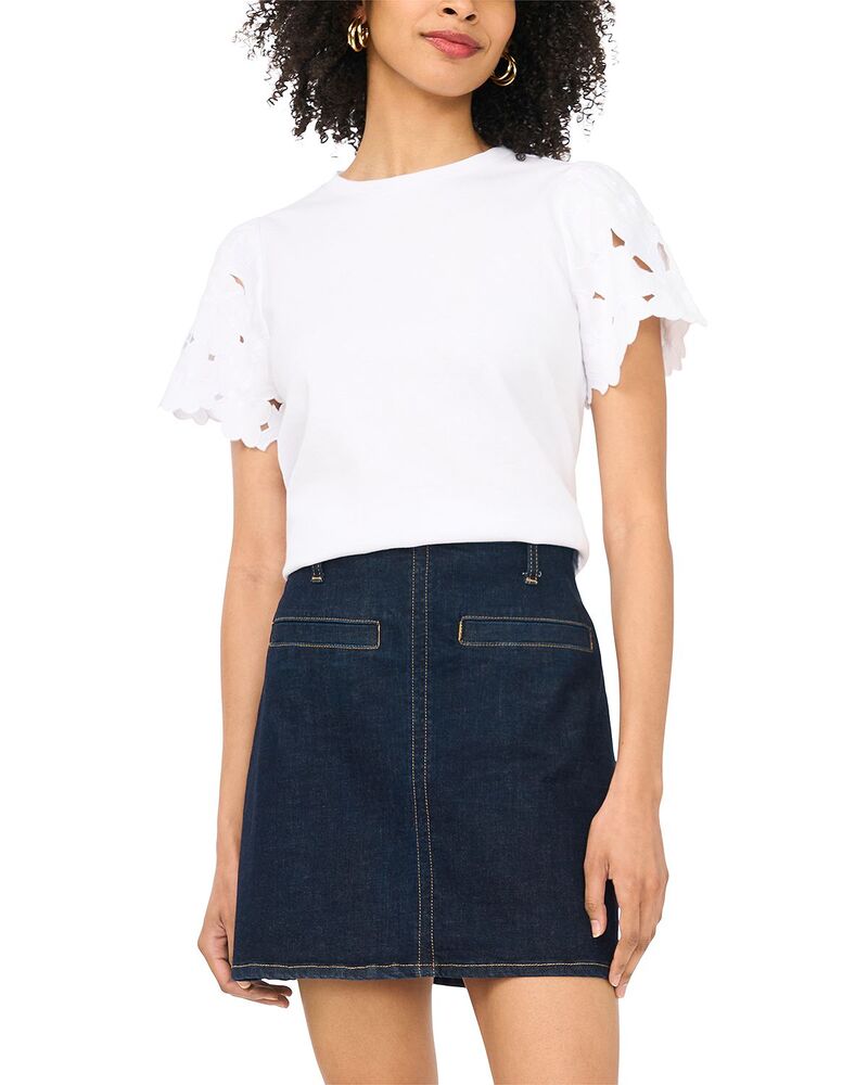ヴィンスカムート レディース トップス Tシャツ クルーネック 刺繍 VINCE CAMUTO Embroidered Crewneck Tee Ultra White ホワイト