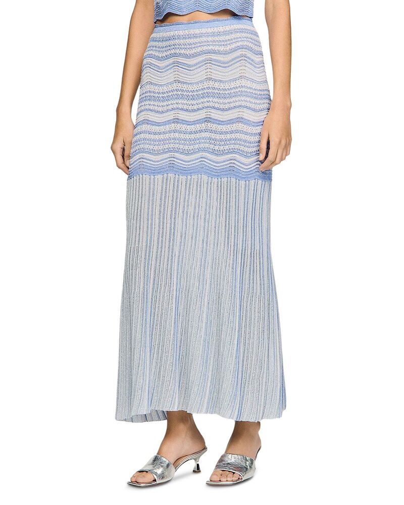 真砂ロ レディース 下つ方スコート 編み物 Sandro Davinna Long Decorative Knit Skirt Sky Blue 青色 レディースファッション-スカート-ボトムス