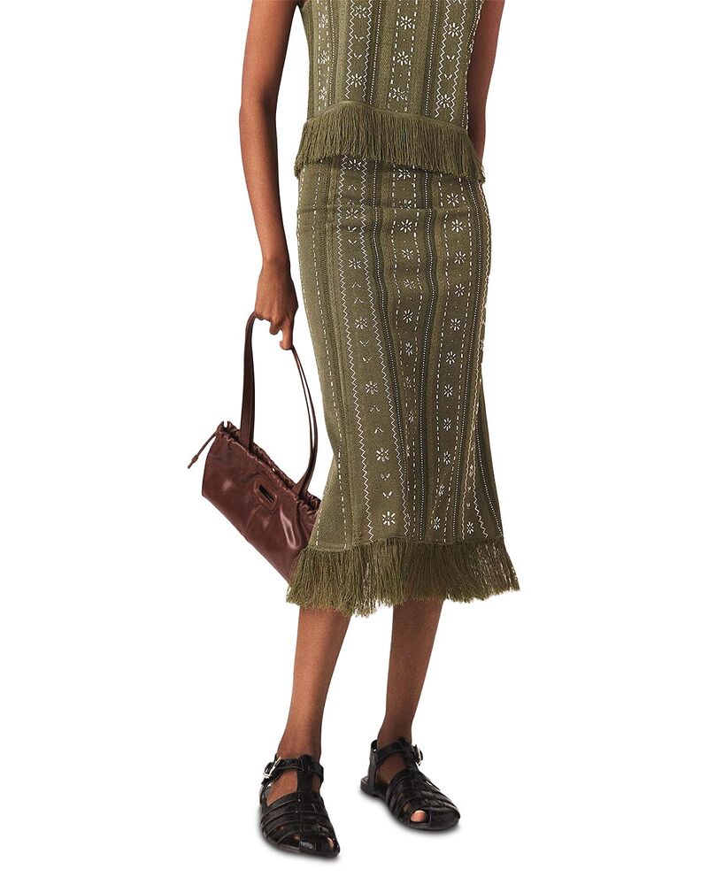 マージュ レディース ボトムスカート ニット Maje Rhinestone Flowers Knit Skirt Khaki カーキ