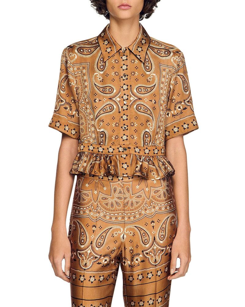 サンドロ レディース トップス シャツ プリント クロップド Sandro Vanessi Bandana Print Cropped Shirt Brown Black ブラック