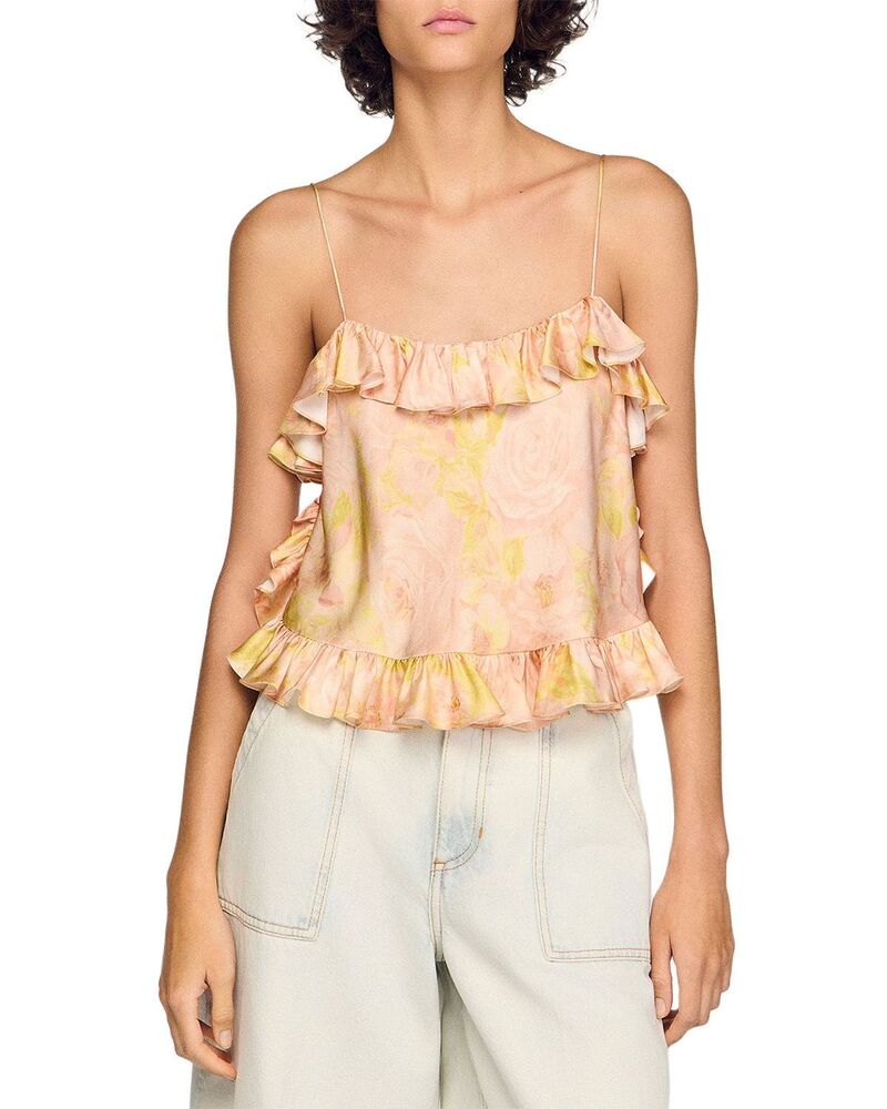 サンドロ レディース トップス シャツ プリント Sandro Flower Print Crop Topink / Green ピンク