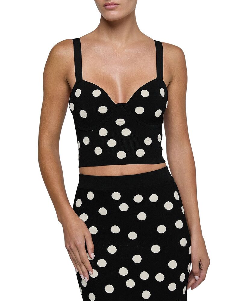 ラジャンス レディース アンダー御召しもの ブラ 一点柄 一点 編み物 L\u0027AGENCE Tula Polka Dot Knit Bra Top Black/Ecru エクリュ