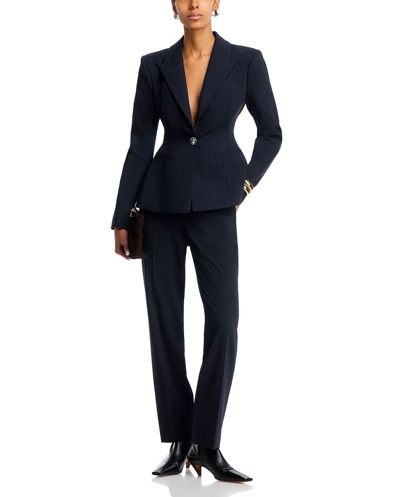 ラジャンス レディース アウター ジャケット・ブルゾン ウエストマーク パンツ ブレザー L'AGENCE Therese Cinched Waist Blazer & Rebel Trousers Midnight/Ivory Pinstripe アイボリー