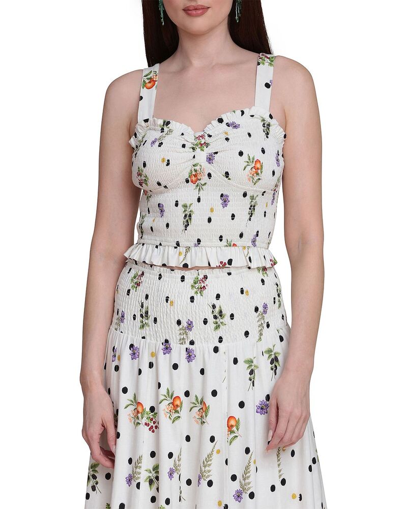 アヴェックレフィーユ レディース トップス タンクトップ フリル シャーリング Avec Les Fillesmocked Ruffle Tank Cream Scattered Botanical クリーム｜ReVida 店