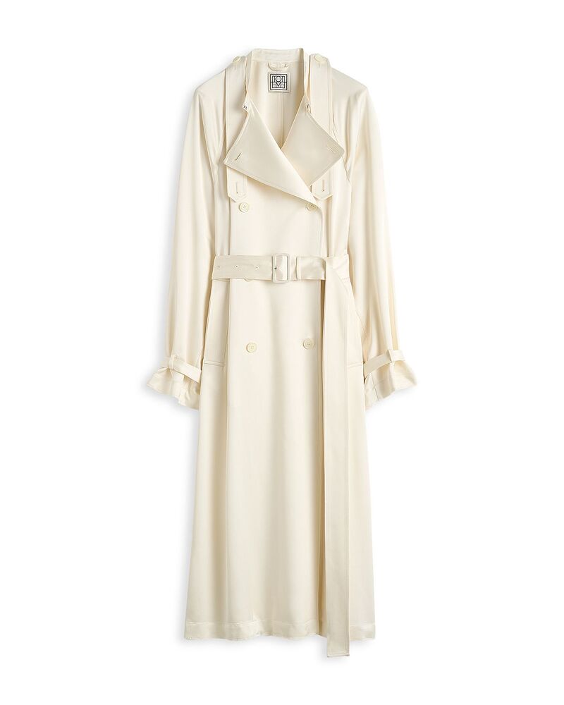 トーテム レディース アウター 厚地の外套 ドレープ 繻子 TOTEME Draped Satin Trench Coat Off-White 象牙色