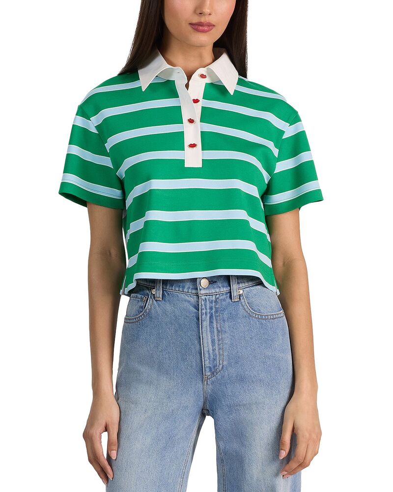 アリスアンドオリビア レディース トップス スポーツシャツ ティーシャツ Alice and Olivia Lyle Rugby Polo Tee Green Apple Stripe 緑であること