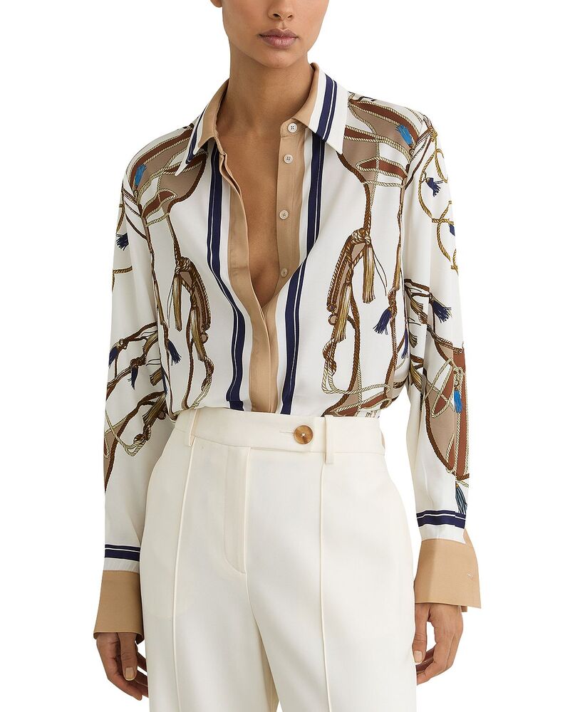 レイス レディース トップス シャツ プリント REISScarf Printed Shirt Ivory/Brown アイボリー