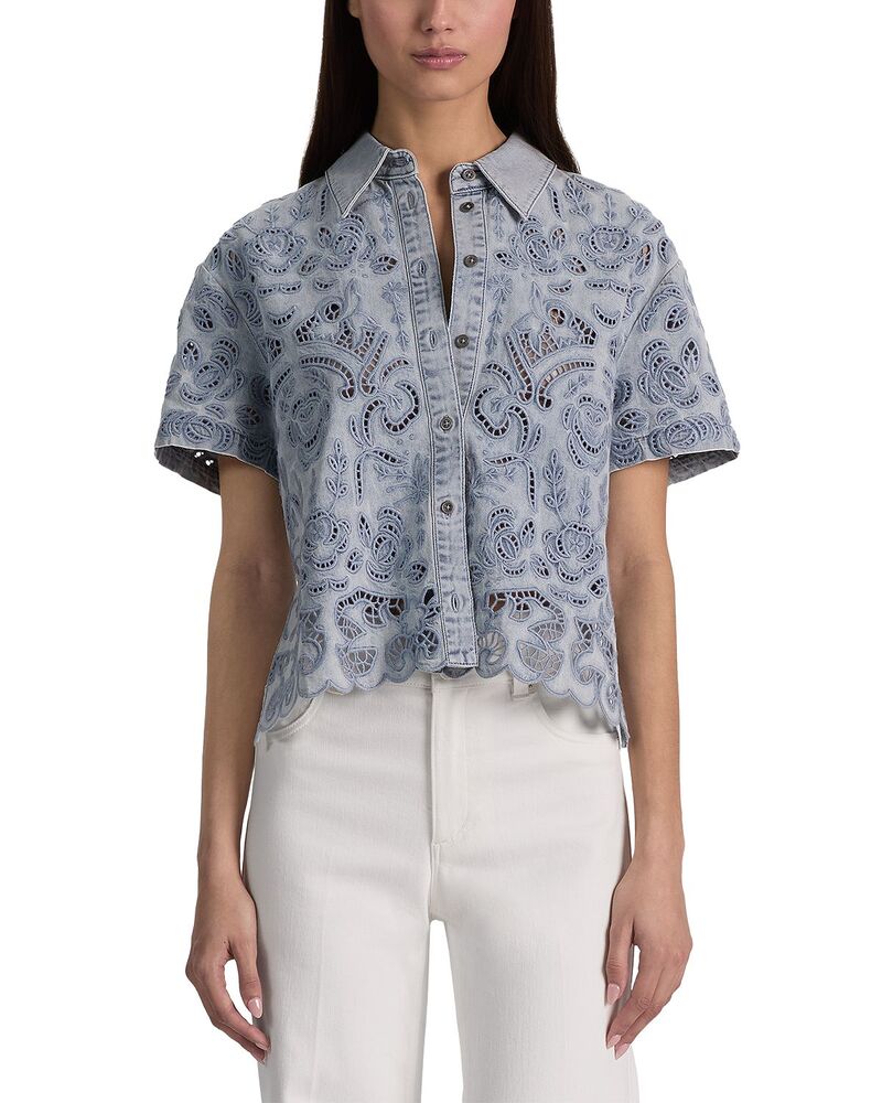 アリスアンドオリビア レディース トップス シャツ デニム Alice and Olivia Lane Denim Eyelet Shirt Sierra Light Blue ブルー