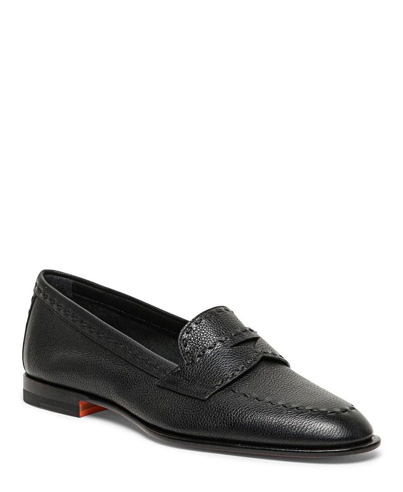 サントーニ レディース シューズ スリッポン・ローファー なめし革 Santoni Women\u0027s Tumbled Leather Penny Loafer Black 黒いこと