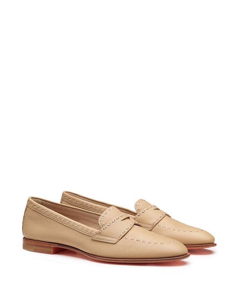 サントーニ レディース シューズ スリッポン・ローファー なめし革 Santoni Women\u0027s Tumbled Leather Penny Loafer Light Beige ベージュ