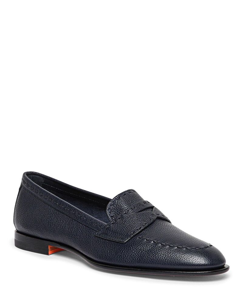 サントーニ レディース シューズ スリッポン・ローファー なめし革 Santoni Women\u0027s Tumbled Leather Penny Loafer Navy 米国海軍