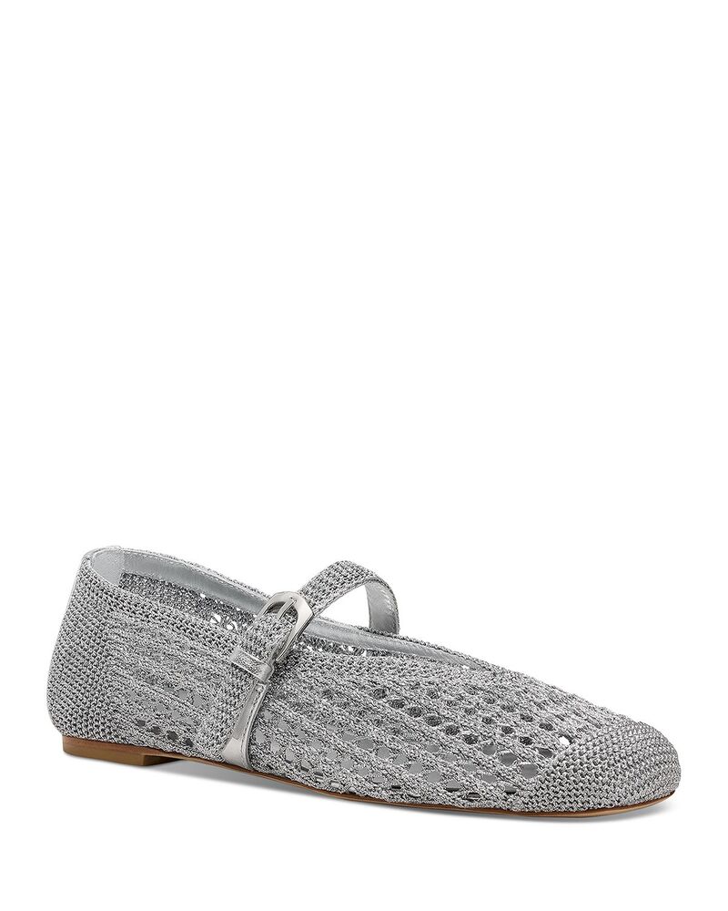 スチュアート ワイツマン レディース シューズ パンプス Stuart Weitzman Women\u0027s Leora Mary Jane Crochet Flatsilver しろがね色