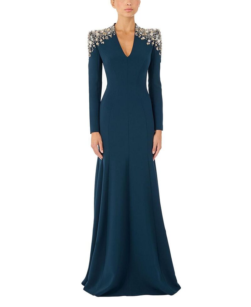 ジェニー・パッカム レディース トップス 衣裳 Vのど首 マキシ Jenny Packham Nila Beaded V-neck Maxi Dress Hawks Eye Blue 青碧
