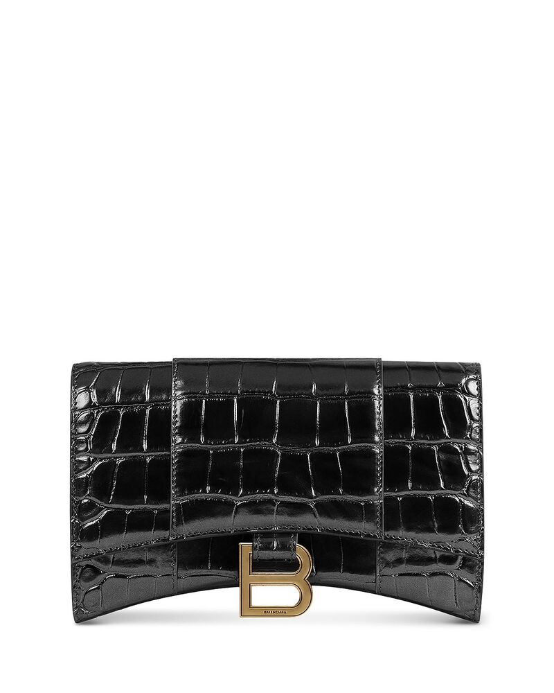 バレンシアガ レディース 佩び物 札入れ Balenciaga Hourglass Wallet on Chain Box Black 黒いこと
