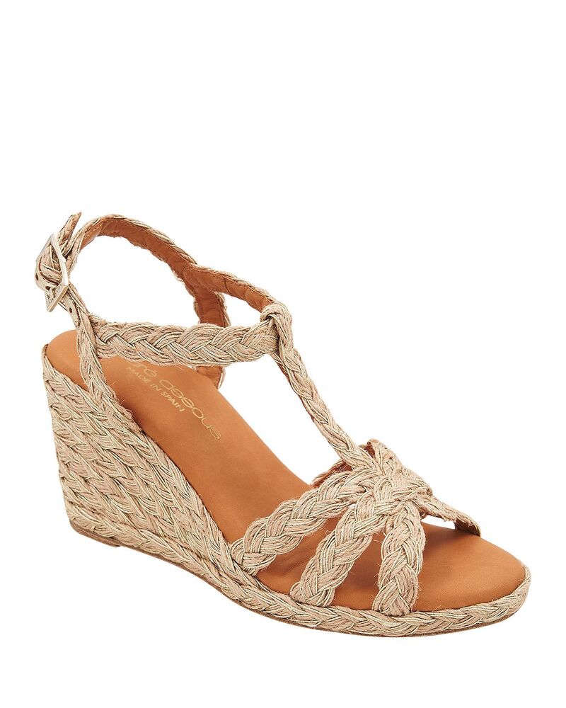 アンドレアース レディース シューズ サンダル Andre Assous Women's Madina Strappy Raffia Woven Espadrille Wedge Sandals Gold ゴールド