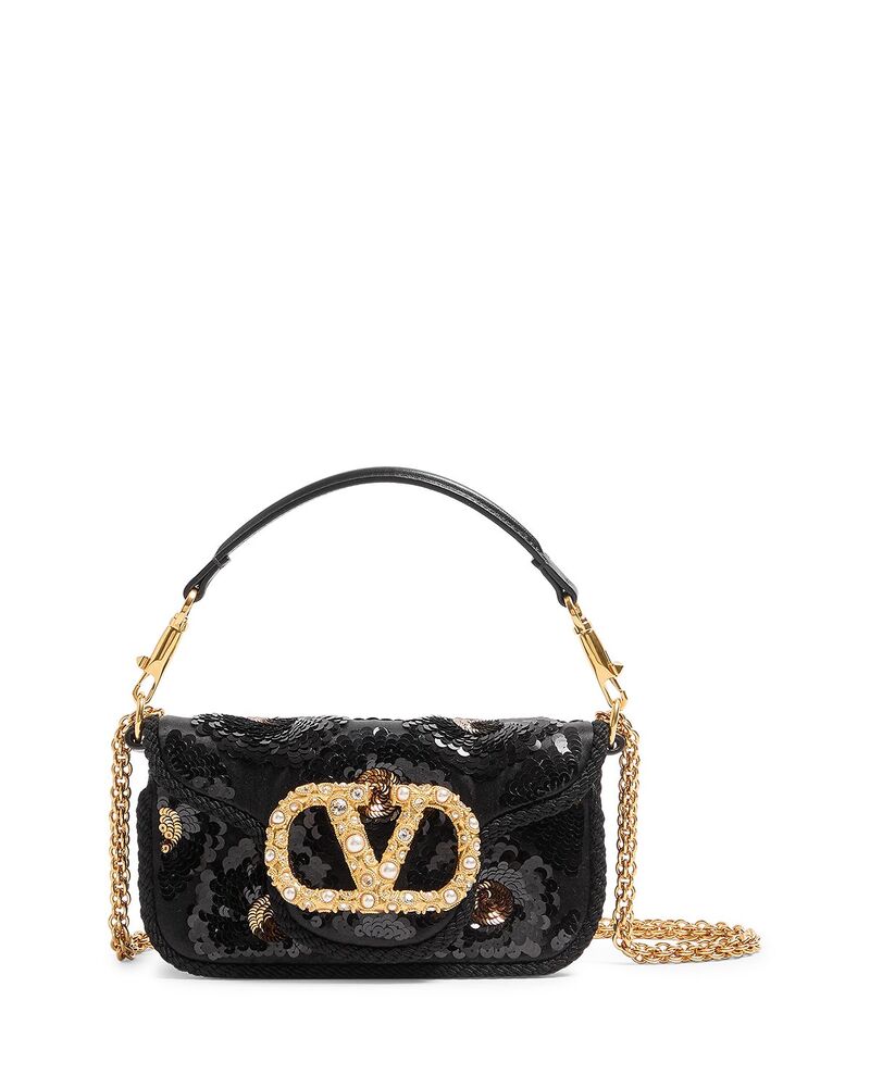 ヴァレンティノ レディース バッグ スパンコール ロゴ Valentino Garavani Loc Sequin VLogo Convertible Shoulder Bag Black Multi ブラック