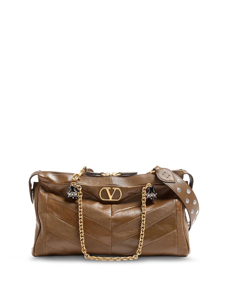 ヴァレンティノ レディース バッグ レザー ロゴ Valentino Garavani Panthea Nappa Leather Chevron VLogo Shoulder Bag Tundra
