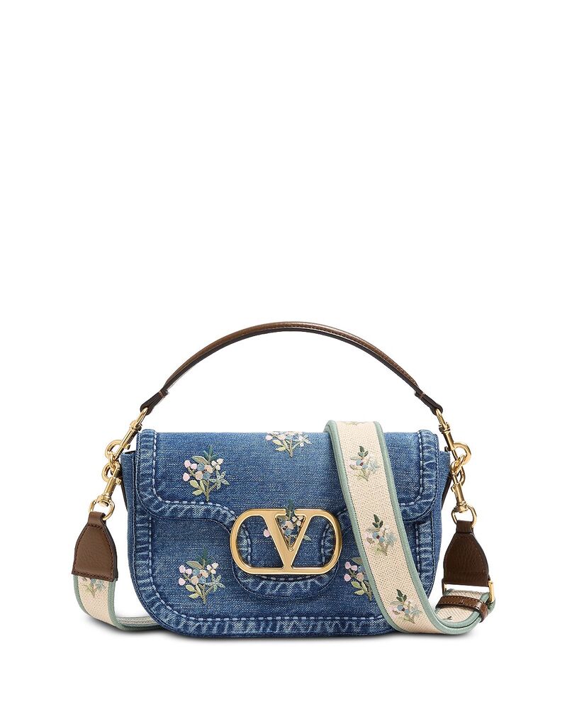 ヴァレンティノ レディース バッグ 刺繍 デニム ロゴ Valentino Garavani Embroidered Flower VLogo Denim Shoulder Bag Multi マルチカラー