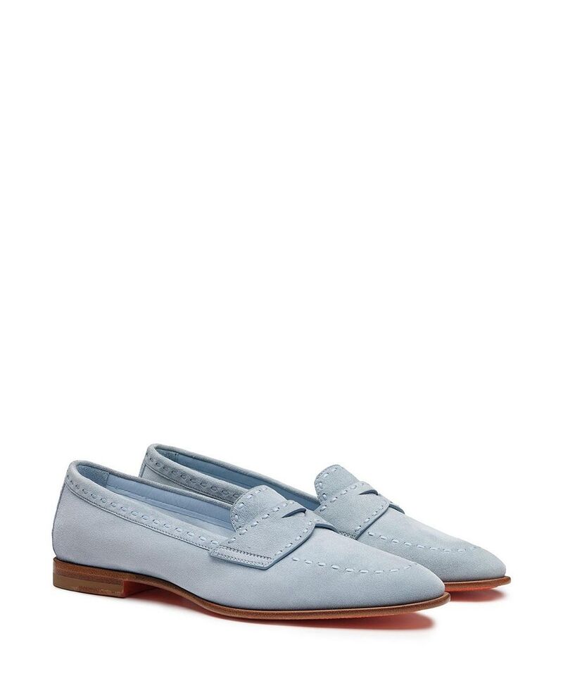 サントーニ レディース シューズ スリッポン・ローファー スエードクロス Santoni Women\u0027suede Penny Loafer Blue 青碧