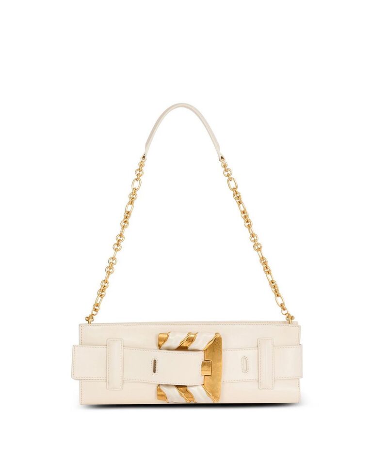 バルマン レディース 御徒面子 Balmain Anthem Lambskin and Enamel Clutch Beige ベージュ