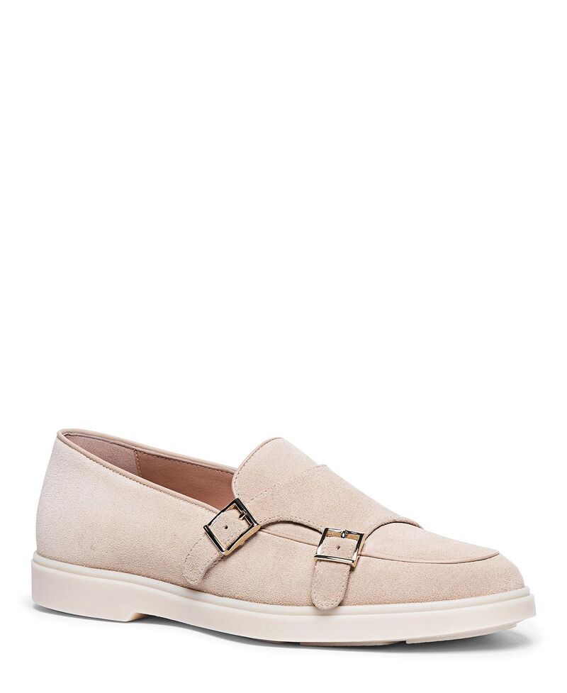 サントーニ レディース シューズ スリッポン・ローファー スエードクロス Santoni Women\u0027suede Double-Buckle Loafer Light Beige ベージュ