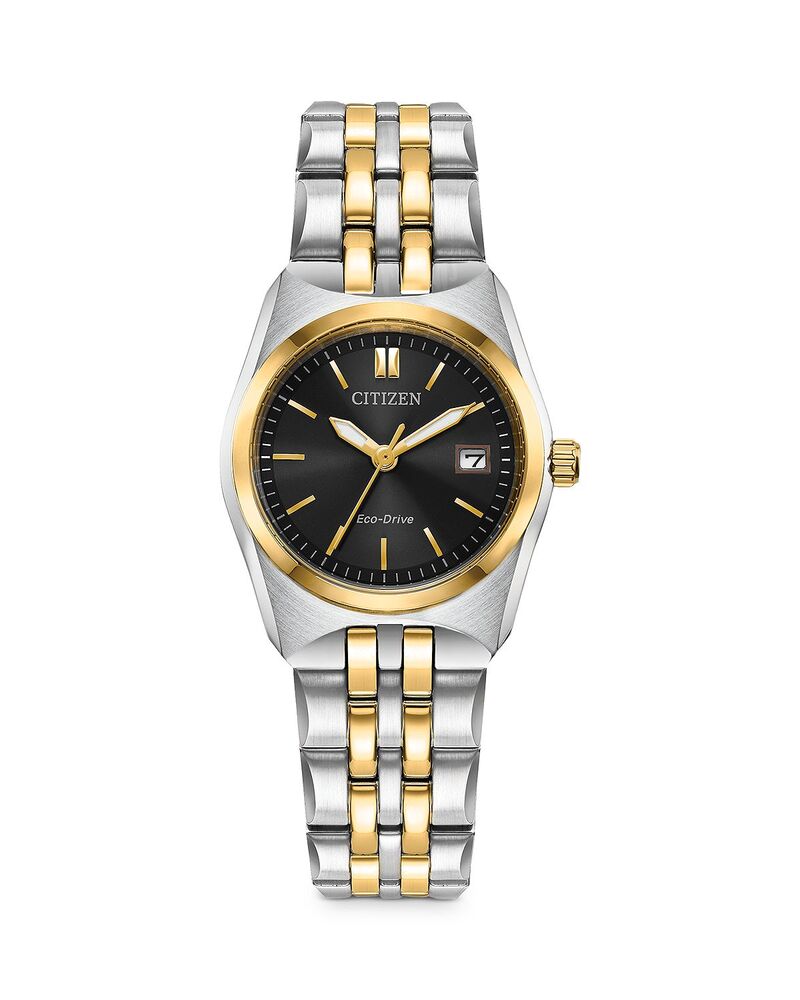 シチズン レディース アクセサリー 腕時計 Tシャツ Citizen Eco-Drive Corso Women'stainlessteel Watch 28mm Black/Gold ブラック