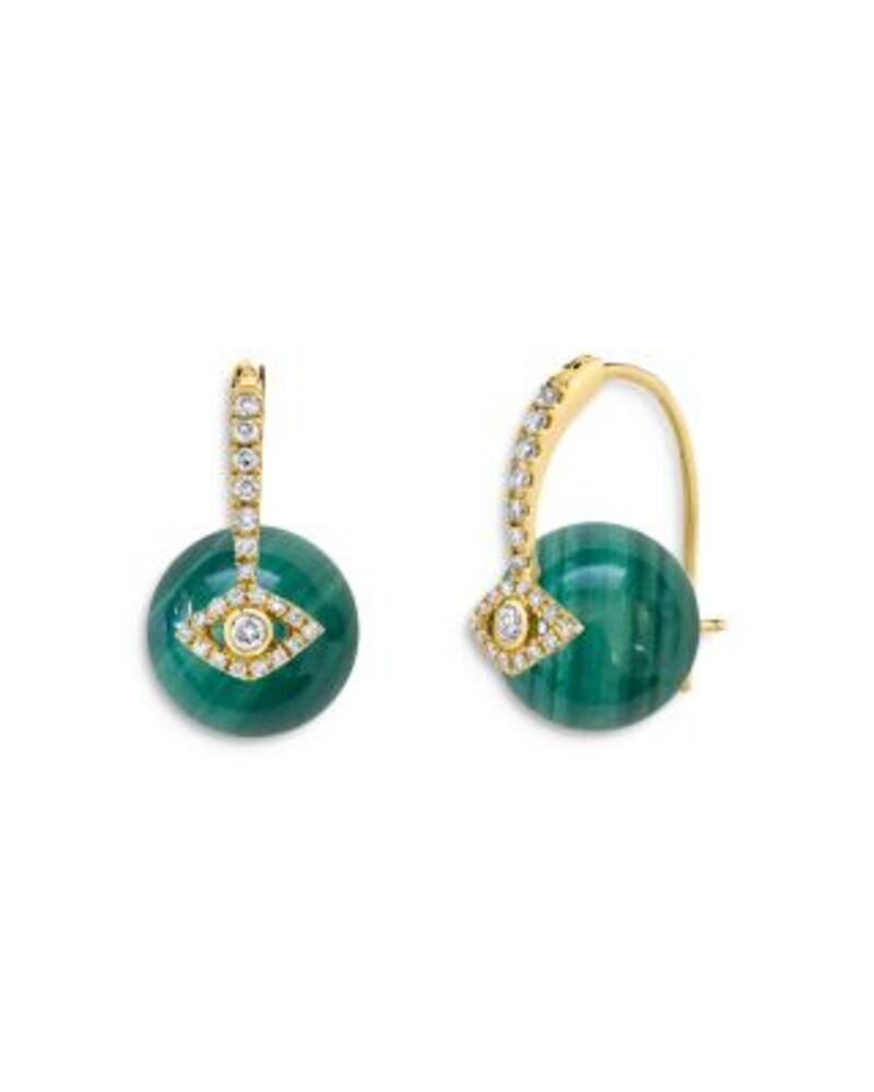 シドニーエヴァン レディース アクセサリー ピアス・イヤリング Sydney Evan 14K Yellow Gold Malachite & Diamond Bezel Evil Eyearrings One-Size イエロー