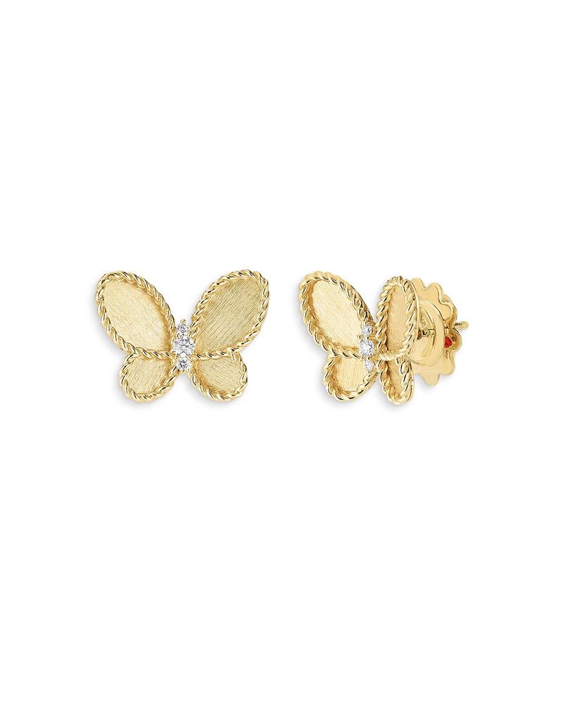 ロバートコイン レディース アクセサリー ピアス・イヤリング サテン Roberto Coin 18K Yellow & White Goldiamond Jasmine Butterfly Satin Stud Earrings Gold ゴールド