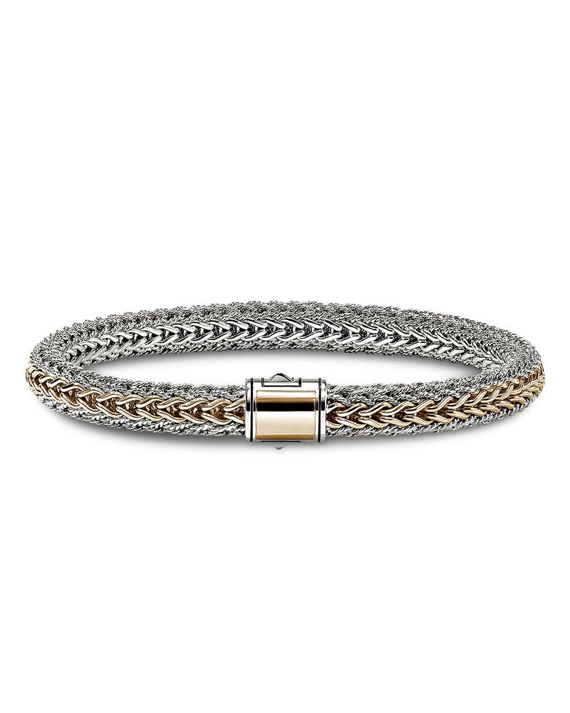 ジョン・ハーディー レディース アクセサリー ブレスレット・バングル・アンクレット JOHN HARDY 14K Yellow Bonded Gold & Silver Icon Reversible Woven Bracelet 6.5mm Silver シルバー｜ReVida 店