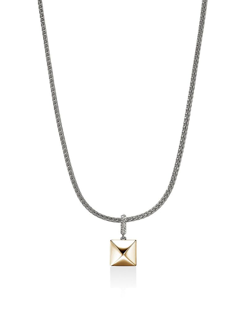 ジョン・ハーディー レディース アクセサリー ネックレス・チョーカー・ペンダントトップ レース JOHN HARDY 14K Yellow Gold & Sterling Silver Icon Diamond Pyramid Pendant Necklace 16-18\