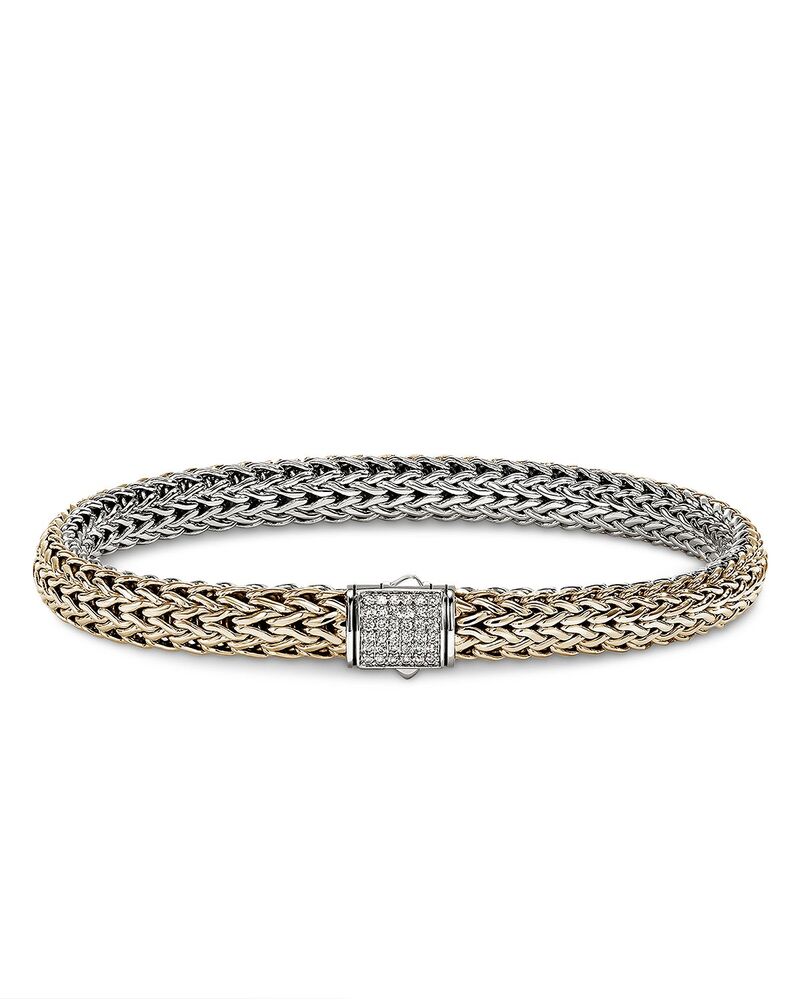 ジョン・ハーディー レディース アクセサリー ブレスレット・バングル・アンクレット JOHN HARDY 14K Bonded Gold & Sterling Silver Icon Diamond Reversible Woven Link Bracelet 6.5mm Silver シルバー