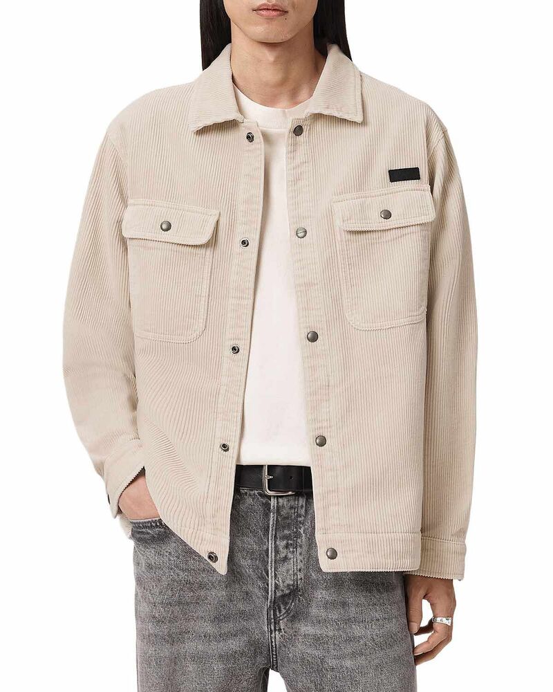 オールセインツ メンズ トップス シャツ コーデュロイ ALLSAINTS Castleford Corduroy Shirt Pebble White ホワイト｜ReVida 店