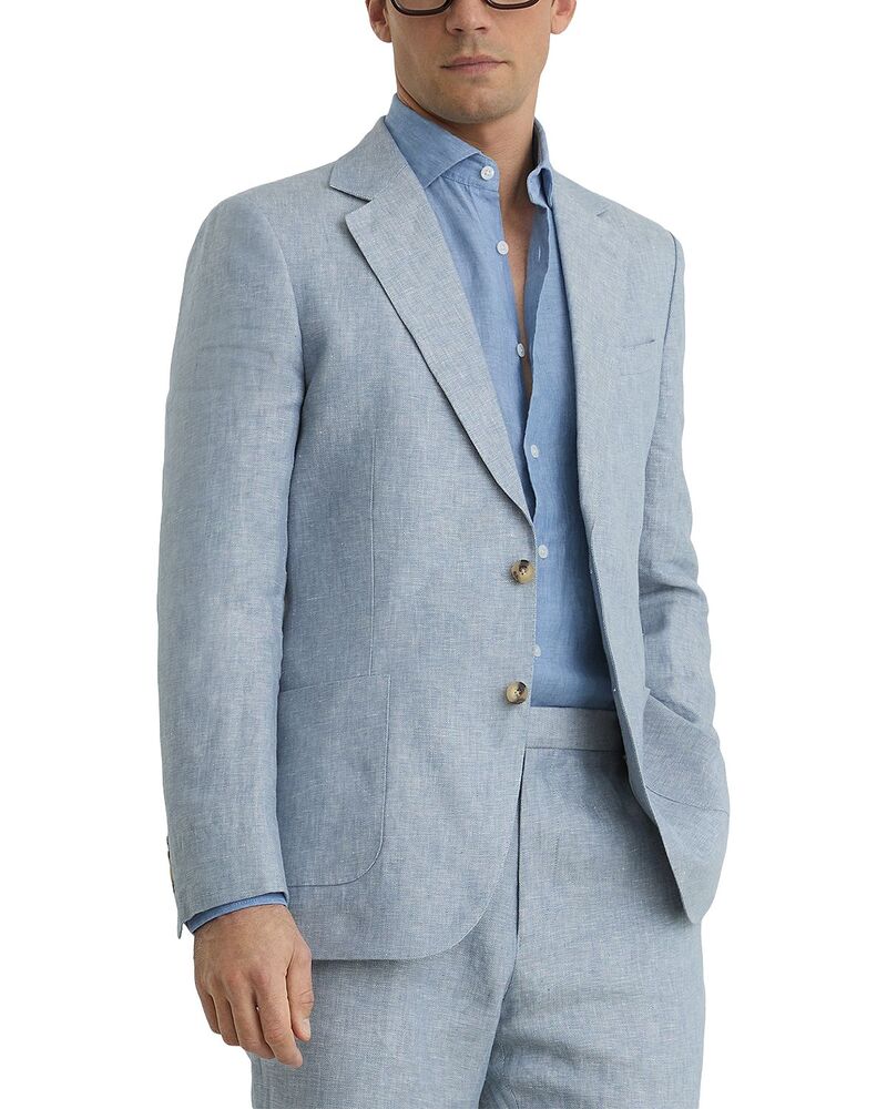 レイス メンズ アウター ジャケット・ブルゾン ブレザー リネン REISS Tailored Fit Linen Twill Blazer Soft Blue ブルー|ReVida 店