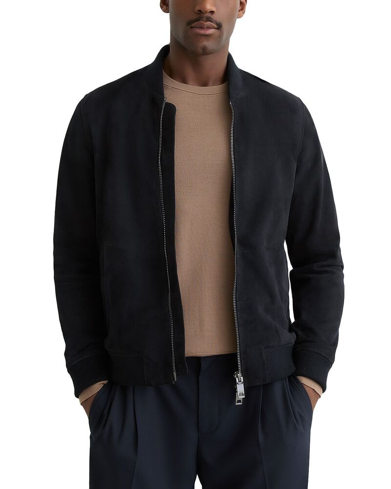 レイス メンズ アウター ジャケット・ブルゾン フルジップ スエード REISS Bild Suede Zip Through Bomber Jacket Navy ネイビー|ReVida 店