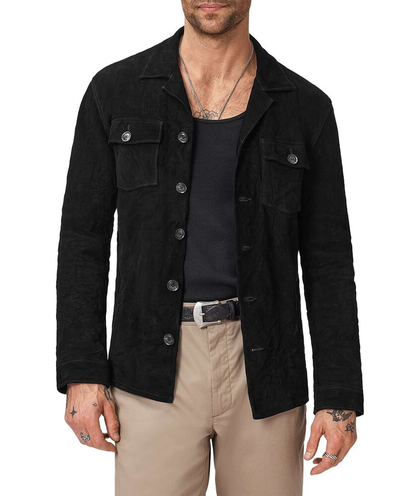 ジョンバルベイトス メンズ アウター ジャケット・ブルゾン シャツ レザー John Varvatos Jesse Leather Shirt Jacket with Buttons Black ブラック 109,400円