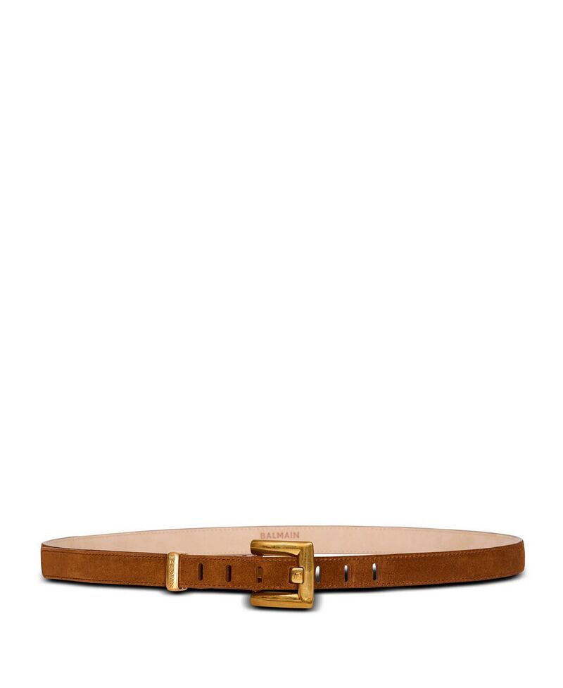 バルマン レディース 付属物 三尺帯 スエードクロス なめし革 Balmain Anthem Suede Leather Belt Brown 赤銅色
