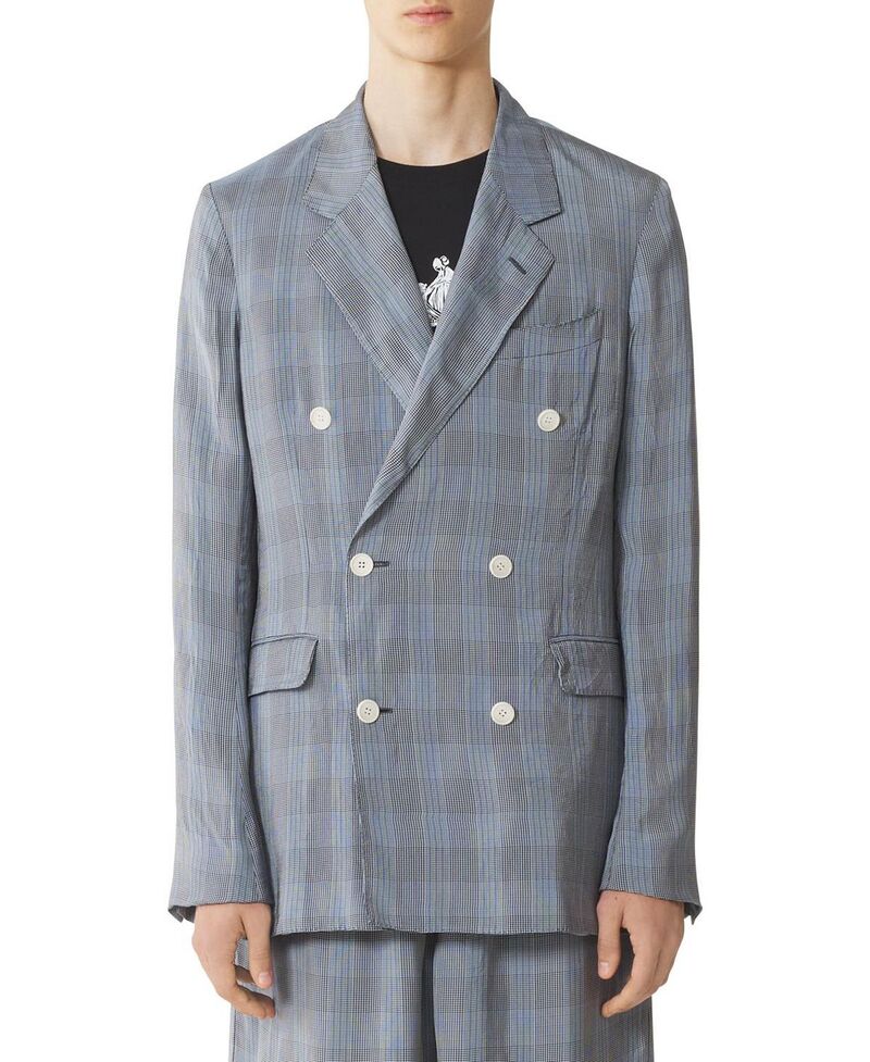 ランバン メンズ アウター 上衣・上衣 Lanvin Double-Breasted Jacket In Viscose Checkered Pale Blue 青色