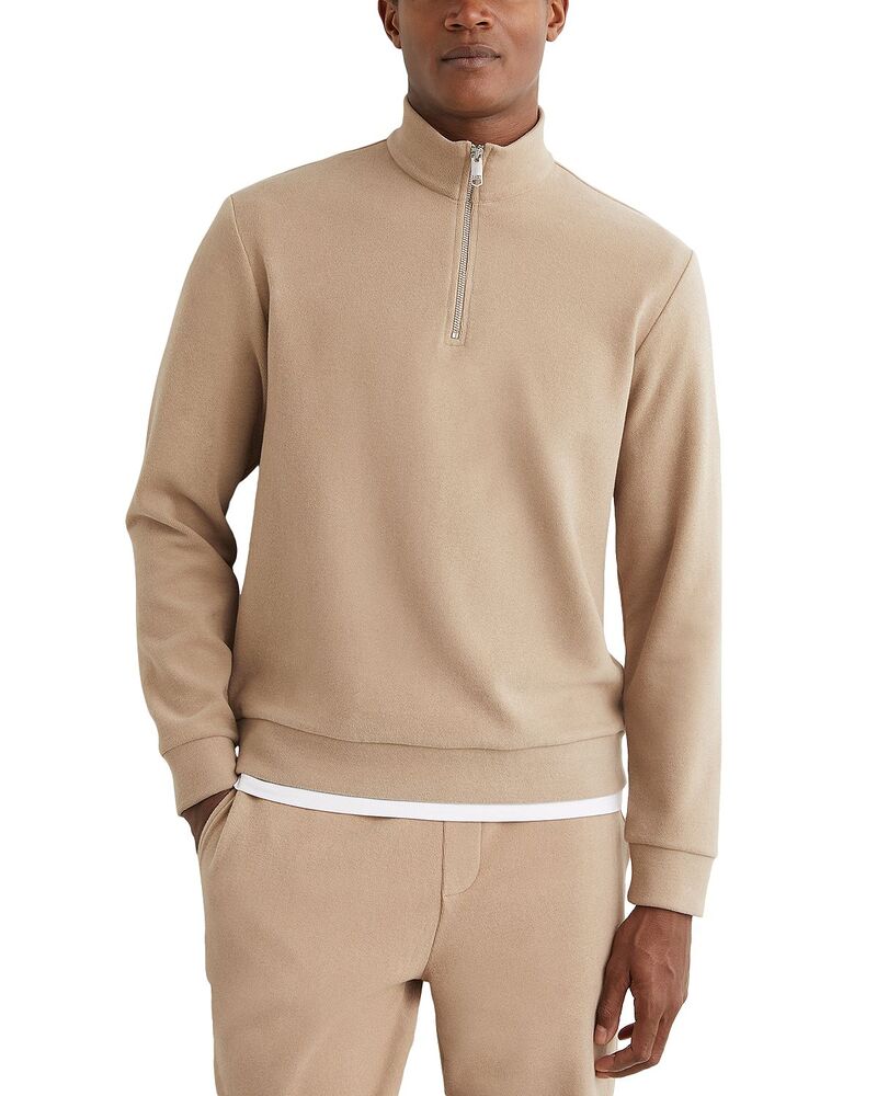 レイス メンズ アウター パーカー・スウェット シャツ REISS Brushed Rib Half-Zip Sweatshirt Camel Brown ブラウン｜ReVida 店 27,160円
