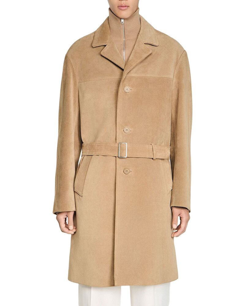 真砂ロ メンズ アウター 厚地の外套 Sandro Calvin Trench Coat Cappucino