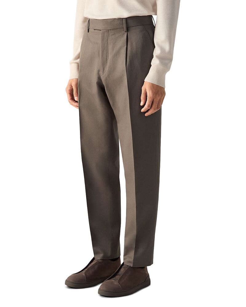 ゼニア メンズ ボトムス カジュアルパンツ プリーツ コットン リネン ZEGNA Pleated Fit Cotton and Linen Pants Dark Taupe トープ