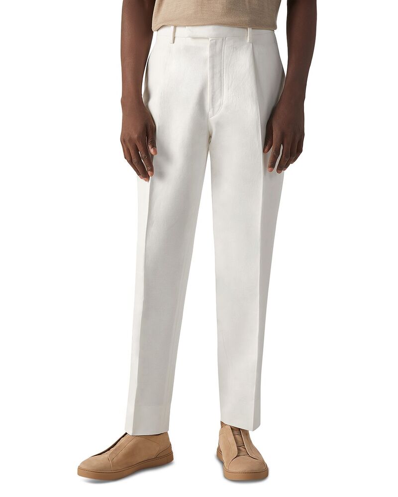ゼニア メンズ ボトムス カジュアルパンツ プリーツ コットン リネン ZEGNA Pleated Fit Cotton and Linen Pants White ホワイト